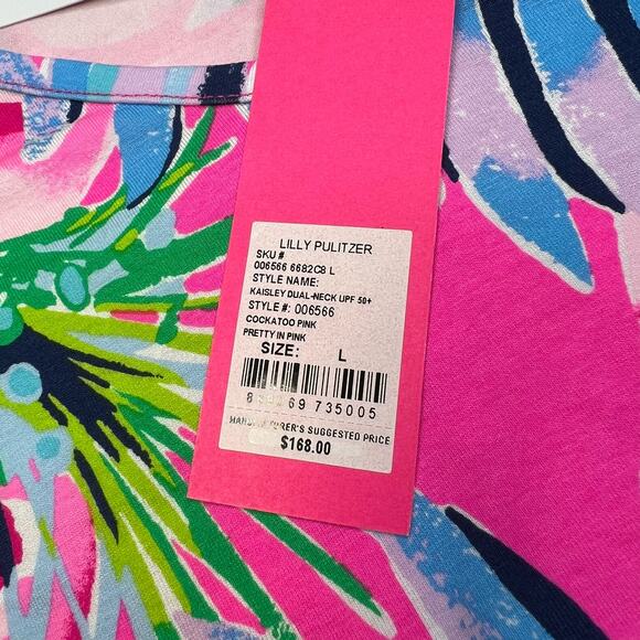 Lilly Pulitzer Kaisley Dual Neckline UPF 50+ Swing Dress Cockatoo Pink Large - Picture 13 of 14